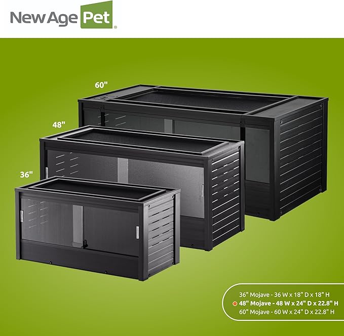 New Age Pet ECOFLEX 48 in Mojave Reptile Lounge in Espresso Black, Durable Wood Plastic Composite Habitat with Vented Side Panels, Removable Sliding Glass Doors, and Mesh Screen Top for Lamp Setup,