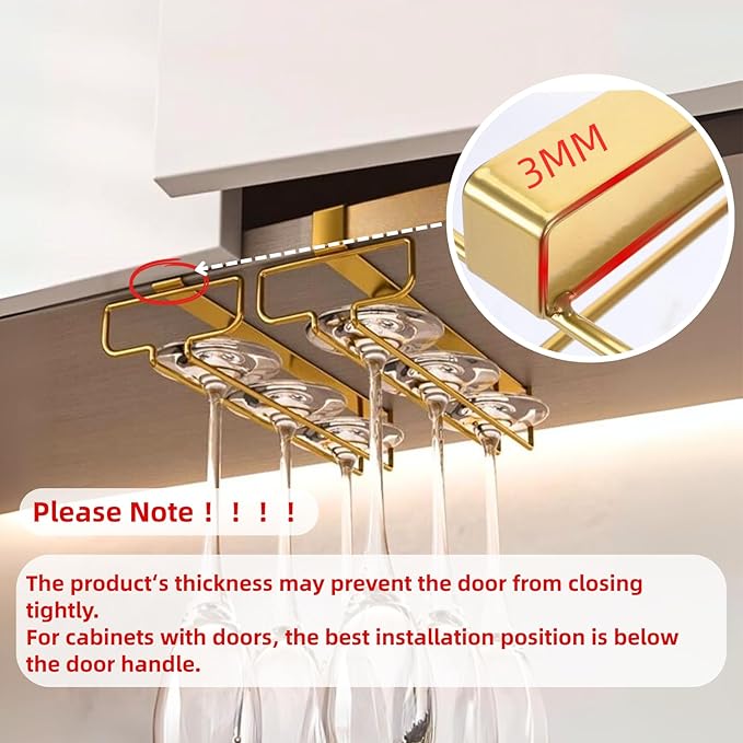 LINFIDITE Gold Under Cabinet Wine Glass Holder, 2 Pack, Space Saving, Easy Installation, Anti-Skid, Compact Design, Sturdy Materials, Affordable Gift