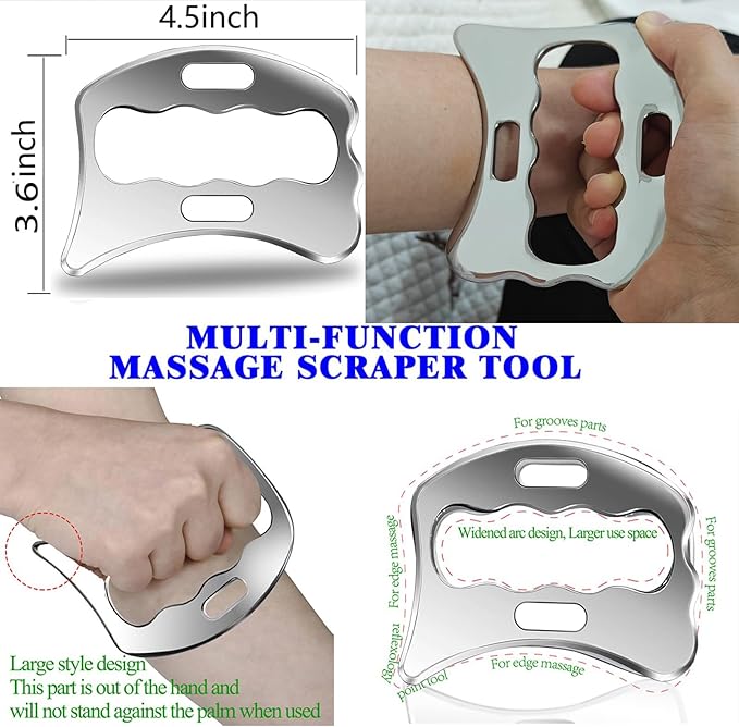 Stainless Steel Muscle Scraper Tool Set, 4-Piece Professional Physical Therapy Massage Tools with Storage Case