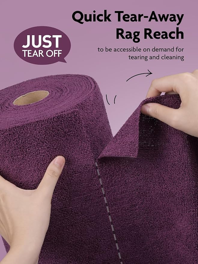Fantasticlean Microfiber Cleaning Cloth Roll -75 Pack, Tear Away Microfiber Towels, 12" x 12", Reusable, Washable, Scratch Free, Ultra Absorbent Dish Rags for Car, Home, Garage or Shop (Dark Purple)