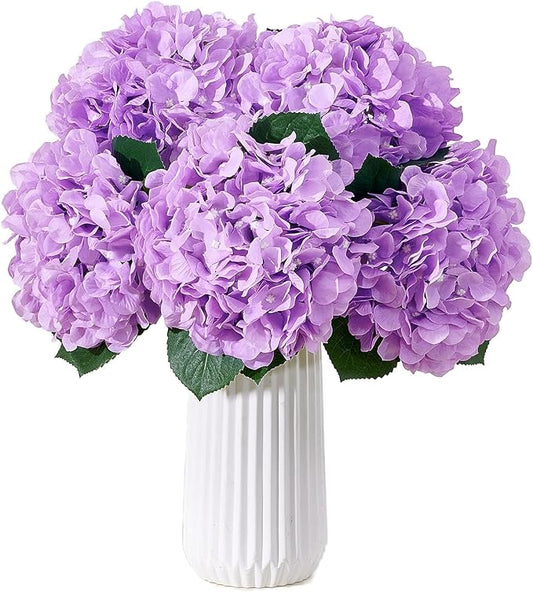 8pcs Lavender Fake Flowers Silk Hydrangea Artificial Flowers Bouquets Faux Hydrangea Stems for Home Table Centerpieces Wedding Party Decoration