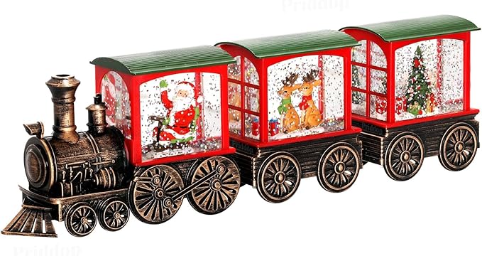 Christmas Snow Globe Train Santa Claus Reindeer Gifts Tree Classic Relief Texture Battery Powered LED Glitter Christmas Decorations Indoor