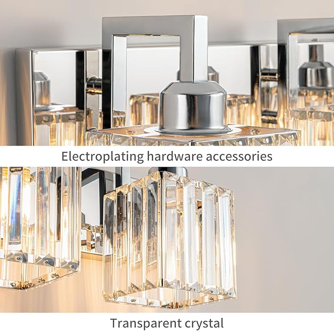 Modern Bathroom Vanity Light 3-Lights Chrome Crystal Wall Lamp Bathroom Modern Crystal Vanity Lighting