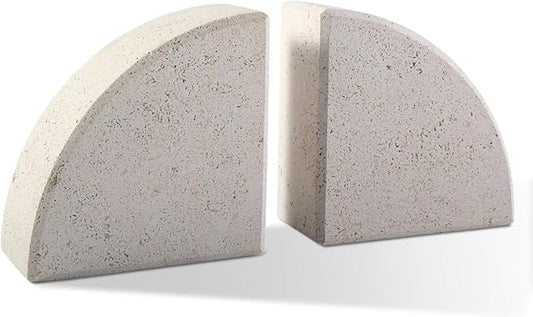 Marble Bookend for Shelves, Non-Skid Bookends for Heavy Books, Heavy Duty Book Stopper for CDs, Luxury Book Shelf Holder, Quarter Circle Design Book Ends Decorative, Moleanos Beige, Set of 2