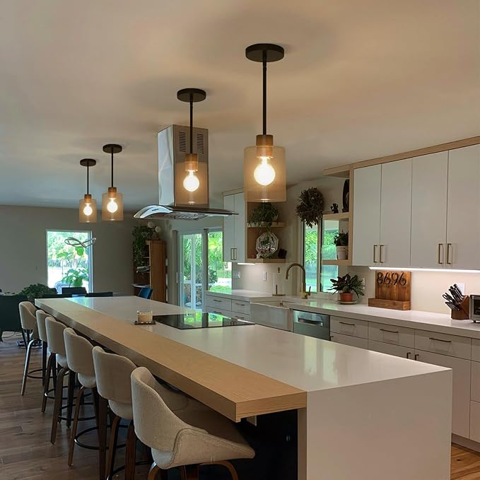 Oil Rubbed Bronze Pendant Lights Kitchen Island - Clear Glass Pendant Light Fixture Multiple Stems Rods 3 Units 12 Inch 3 Units 4 Inch (3 Pack Oil Rubbed Bronze Downrod)