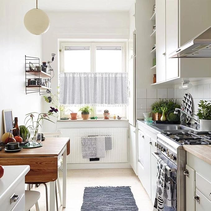 Sutuo Home Boho Sheer Curtain Valance Tier Crochet Lace with Bohemian Hollow Knitted Handmade Tassels, Short Farmhouse Window Treatment for Kitchen Cafe, Rod Pocket, 1 Panel 59" W x 36" L, White