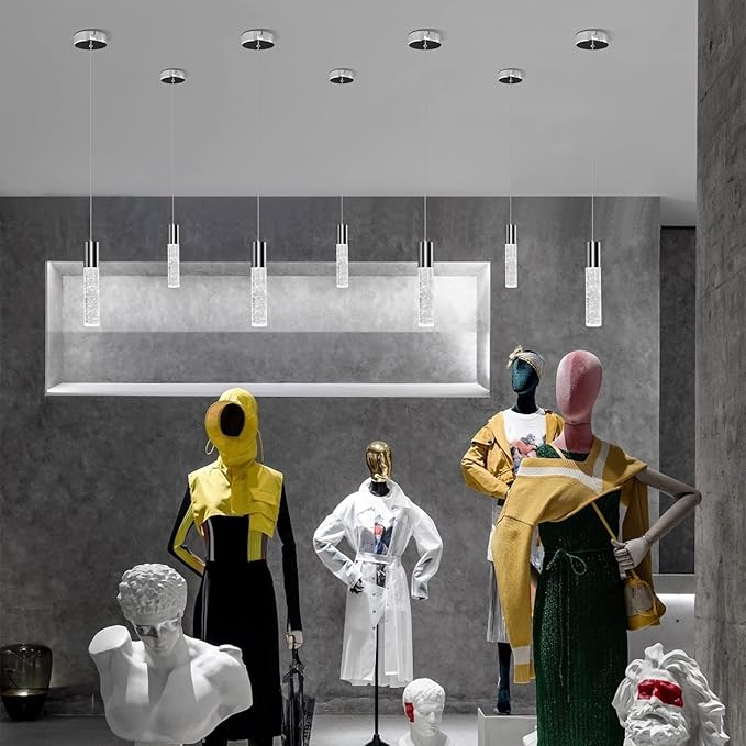 OKELI Pendant Lights Kitchen Island 1 Pack, 6000K Modern LED Bubble Crysta Pendant Light, Chrome Mini Single Island Lights Hanging Lighting for Dining Room, 6W, ETL