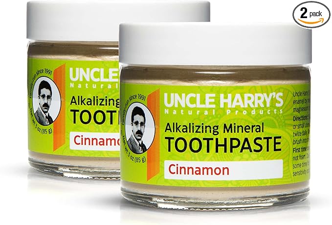 Uncle Harry's Pack of 2 Cinnamon Remineralizing Toothpaste | Natural Whitening Tooth Paste Freshens Breath & Promotes Enamel | Vegan Fluoride Free Toothpaste (2 Pack of 3oz Jars)