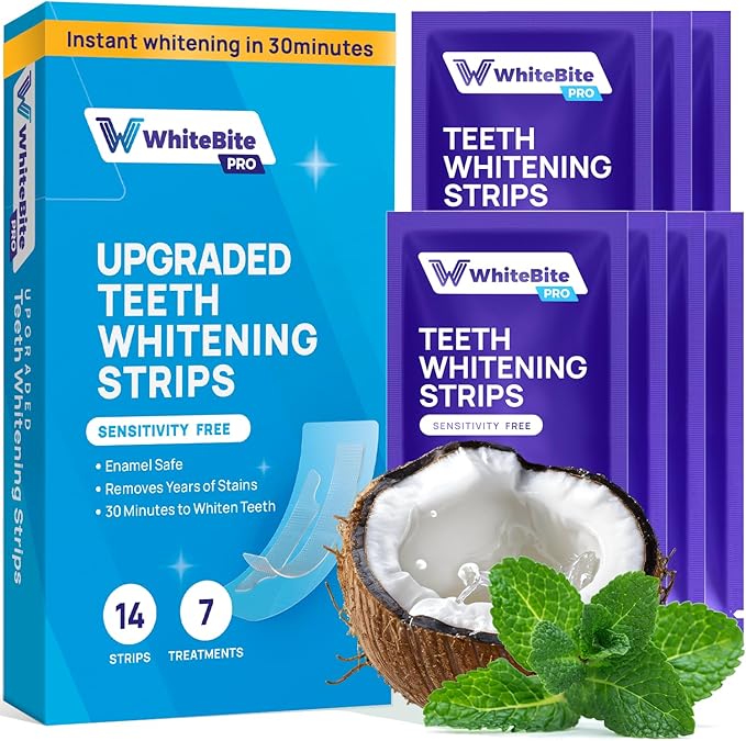 Whitebite Pro Upgraded Teeth Whitening Strips 14 Strips (7 Treatments) | Enamel-Safe | Deep Stains Removal | Non-Slip Design | Whitening Without Any Harm | Mint