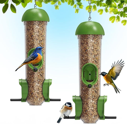 LONA Bird Feeders for Outdoors 2 Pack, Tube Feeder Weatherproof with Multiple Hanging Methods, Wild Bird Feeding Silo for Outside, 3 Port