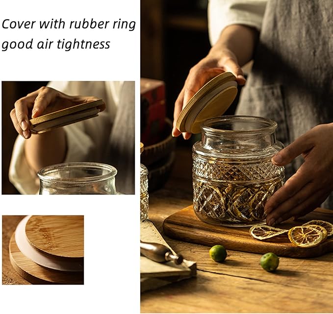 Glass Storage Jar, 38 FL OZ, Food Canisters with Bamboo Lid, Kitchen Containers Decorative Airtight Glass Jars For Cereal Nuts Snack Candy Cookies Coffee Tea