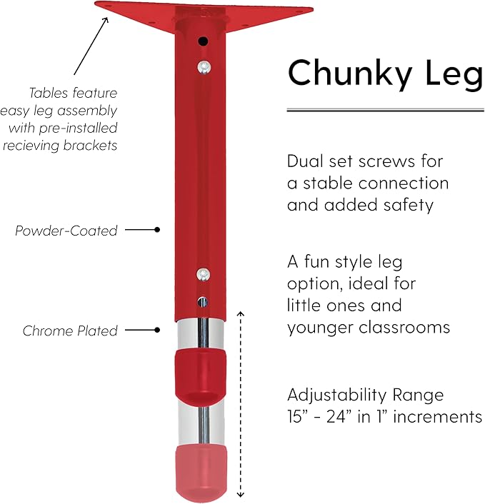 FDP Rectangle Activity School and Classroom Kids Table (30 x 48 inch), Chunky Toddler Legs, Adjustable Height 15-24 inches - Maple Top and Red Edge