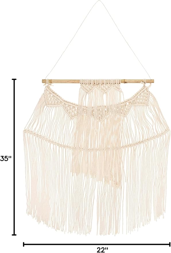 Mark&Day Wall Art, Meiningen Global Farmhouse Beige Macrame Tapestry Wall Hanging for Living Room, Bedroom, Office or Kitchen (35"H x 22"W)