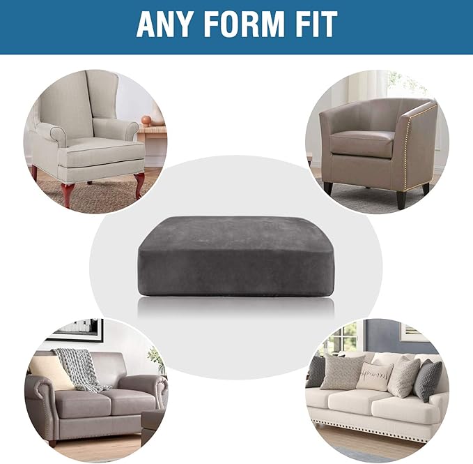 H.VERSAILTEX Velvet Stretch Couch Cushion Cover Plush Cushion Slipcover for Chair Loveseat Sofa Cushion Furniture Protector Seat Cushion Sofa Cover (2 Piece Medium Sofa Cushion Covers, Grey)