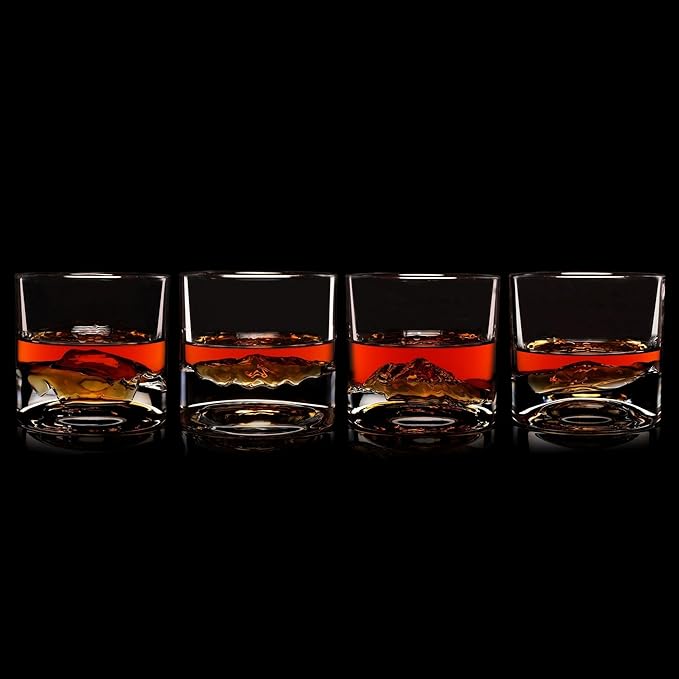 American Peaks Heavy Crystal Whiskey Glasses Gift Set of 4, Thick Freezable Bourbon Glass 1lb Each, Premium Whiskey Gifts for Men, Frozen Crystal Chills Cocktails, 10 oz
