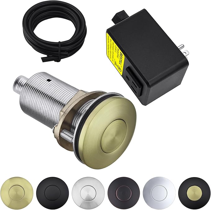 BESTILL Garbage Disposal Air Switch Kit - UL Listed, Brass 3.6" Long Push Button for Waste Disposer, Cordless Sink Top Switch Button, Brushed Gold, Compatible with all Garbage Disposals