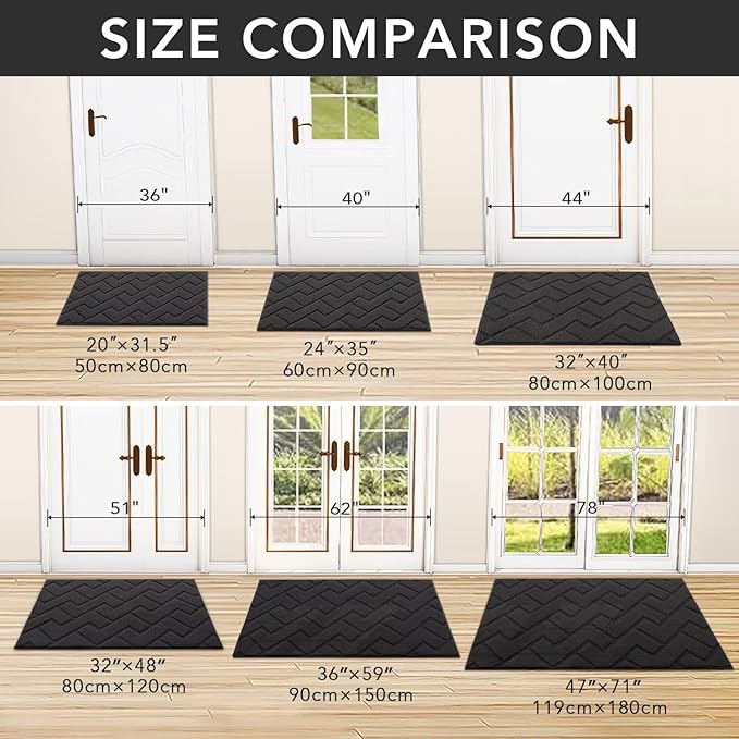 hicorfe Front Door Mat Outside Entrance,32"x40" Absorbent Muddy Dirt Resist Welcome Door Mats Outdoor Indoor,Stain and Fade Resistant,Non Slip Backing Entry Mat Doormat for Entryway(Charcoal)
