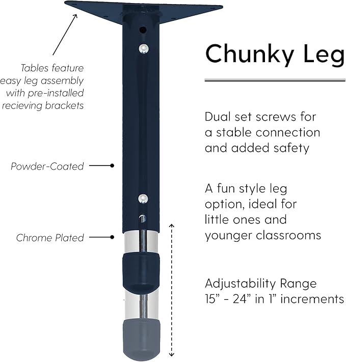 Factory Direct Partners FDP Rectangle Activity School and Classroom Kids Table (24 x 36 inch), Chunky Toddler Leg, Adjustable Height 15-24 inches - Maple Top and Navy Edge