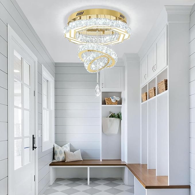 Flashing God 20" Crystal Chandelier Crystal LED Flush Mount Chandeliers for Living Room Bedrooms Dining Room Modern Gold Chandelier Lighting Dimmable 2700k 4500k 6000k