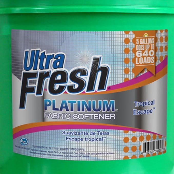 Ultra Fresh 5 Gallon Platinum Fabric Softener for All Machine Types, Liquid Laundry Softener, Up to 640 Loads, Tropical Escape