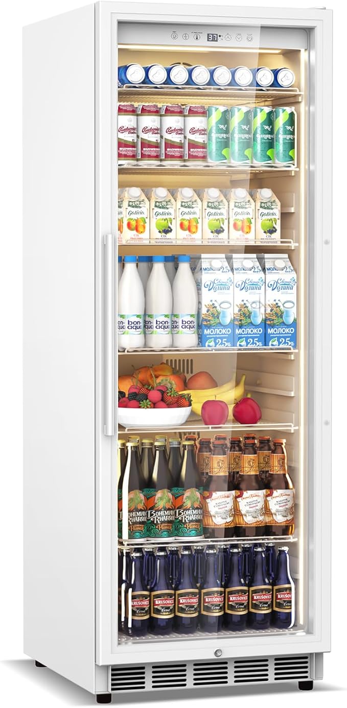Tylza 13.8 Cu Ft Commercial Refrigerator with Glass Door Display Beverage Fridge, Upright Beverage Cooler Merchandiser, Low Noise, Fast Cooling, White