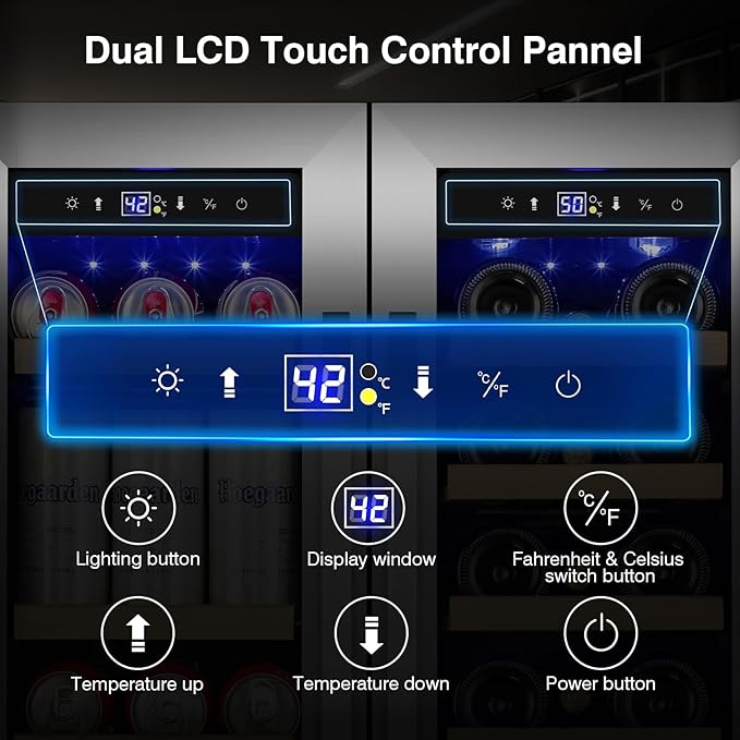 Wine and Beverage Refrigerator Upgraded, 24 Inch Beverage Refrigerator Cooler Dual Zone with Glass Door, Under Counter or Freestanding Beverage Fridge with Large Capacity, Advanced Cooling System