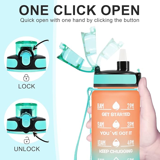 Enerbone Water Bottle, Leakproof BPA & Toxic Free, Motivational Water Bottle with Times to Drink and Straw, Fitness Sports Water Bottle with Strap for Office, Gym, Outdoor Sports