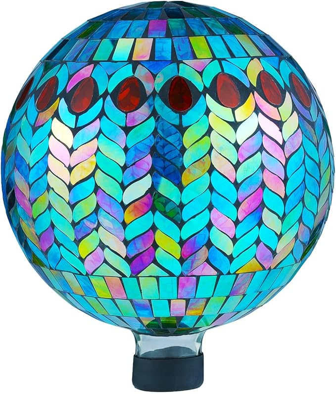 VOREEN Mosaic Glass Gazing Ball Outdoor Gazing Globe, Reflective Ball Yard Decoration for Homes, Patio, Lawn and Gardens, Gift for Mom Wife Friend, 10-Inch, Blue