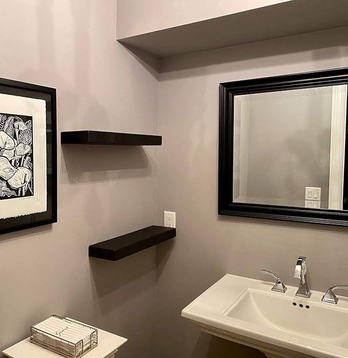 joelsantiques - 18 Inch Wooden Floating Shelves for Wall - 18x6x2 in - Made of Natural Wood - Short Heavy Duty Rustic Wall Shelves for Bedroom - Perfect for Bathroom, Kitchen - Black