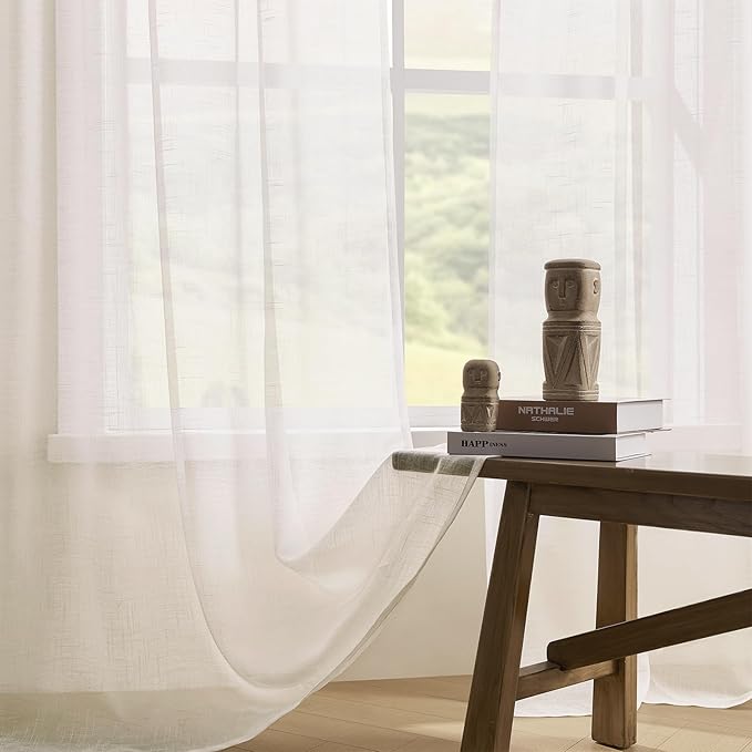Joydeco Sheer Curtains 108 Inches Long, Cream Curtains for Living Room 2 Panels Set, Ivory Curtains Window Privacy Assured with Light Filtering(W52 x L108 Inch,Ivory)