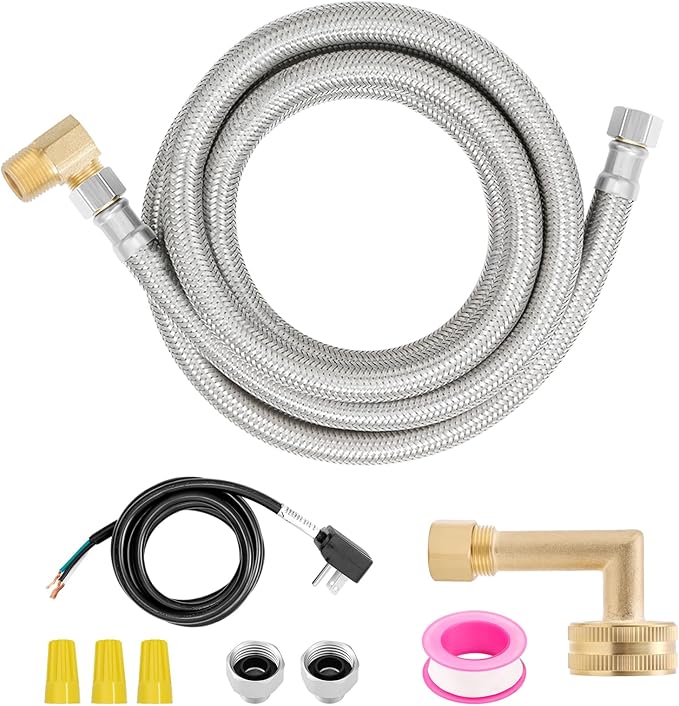 Roastove Universal Dishwasher Installation Kit,6 Ft Stainless Steel Dishwasher Hose,Burst Proof Water Supply Line with 3/8" Compression Connections