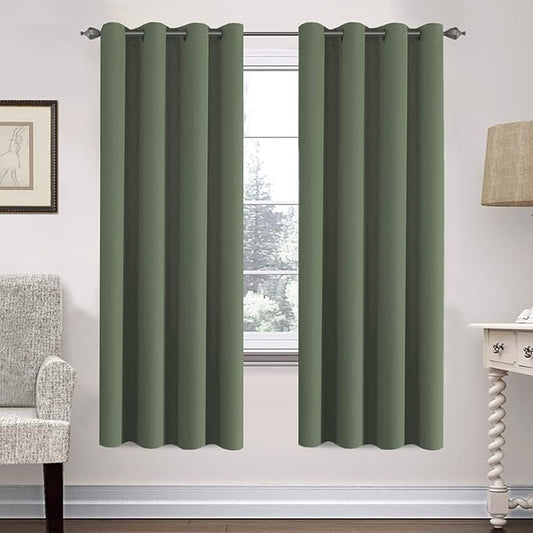 H.VERSAILTEX Ultra Soft Microfiber Thermal Insulated Antique Copper Grommet Blackout Curtains/Window Treatment Draperies 52 by 72 - Inch for Living Room/Bedroom,Set of 2 - Bronze Green