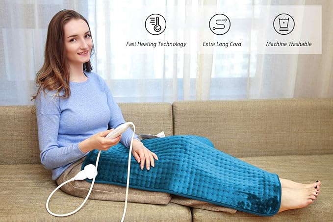 Ruqiji 17''x33'' XXXL King Size Heating Pad with Fast-Heating Technology&10 Temperature Settings, Flannel Electric Heating Pad/Pain Relief for Back/Neck/Shoulders/Menstrual Pain/Leg Cramp (Light Teal)