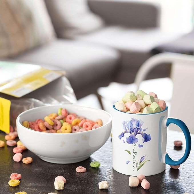 Customized Iris Flower Lover Cup, Custom Name Flower Ceramic Mug, Novelty Flower Themed Accent Cup 11oz 15oz, Personalized Iris Design Coffee Mug, Gift For Girlfriend Women