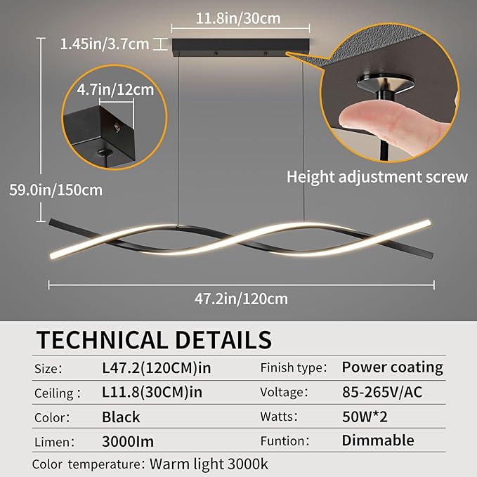 Modern Ceiling Chandelier Light, Acrylic Anti Flicker Pendant Lamp with Remote Control Dimmable 3 Color Mode & Brightness (Warm Cool Neutral Light) for Kitchen Bar Walnut