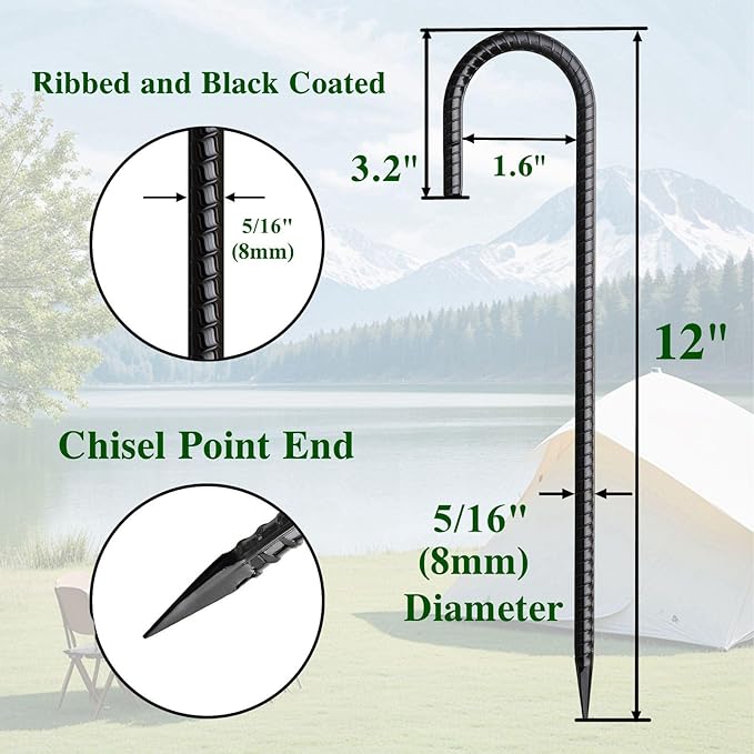 12 Inch Rebar Stakes 50 Pack J Hook Ground Stakes Heavy Duty Chain Link Fence Stakes Galvanized Anchors Metal Tent Stakes for Wire Fencing Concrete Forming Trampolines Camping Canopies Shed Swing