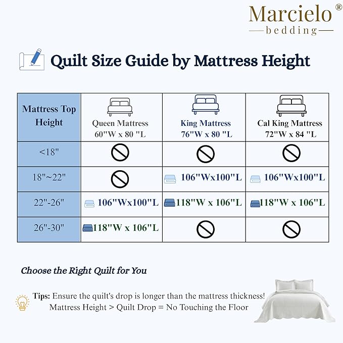MarCielo 3-Piece 100% Cotton Oversized Bedspread Lightweight Quilt Coverlet Embroidery Farmhouse Bedding Set (TG Bright White, Oversized King (118"x106"))