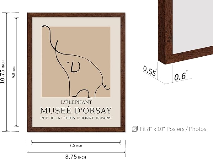 Poster Master Vintage Poster - Retro Minimalist Print - Gift for Artist, Housewarming - Elephant, Line Drawing, Sketch, Abstract - Wall Decor for Living Room, Bedroom, 16x20 Brown Framed