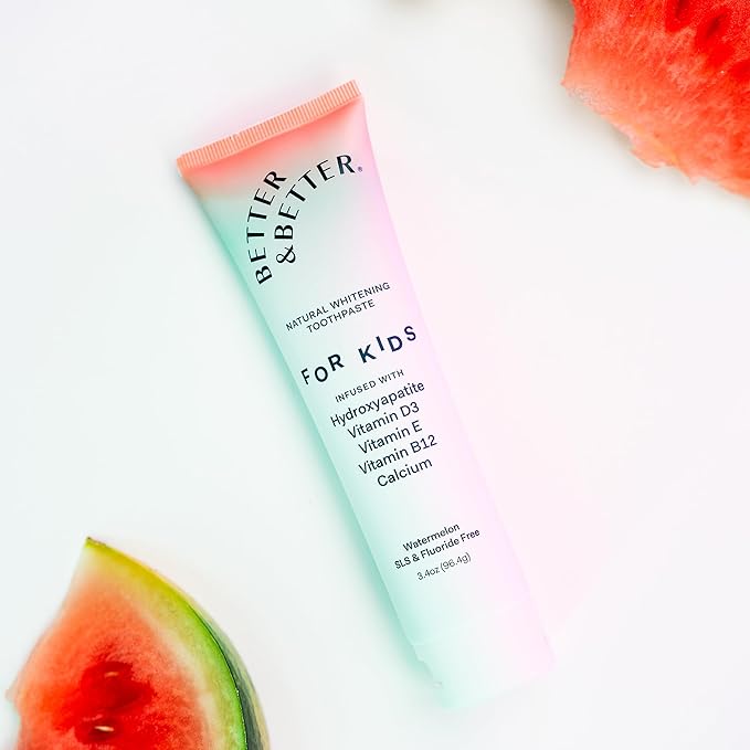 Better & Better Kids Toothpaste | Natural Hydroxyapatite Toothpaste Infused w/Calcium & Vitamins D, E, B12 | Fluoride & SLS Free for Sensitive Brushers | Watermelon Flavor | 3.4oz, 1 Pack