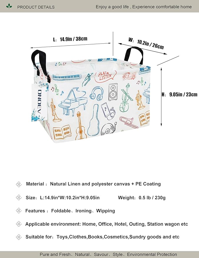 Rectangular Folding Laundry Basket,waterproof Canvas Basket,gift basket,Suitable for children's room,Clothes,Toys Storage(musical instrument)
