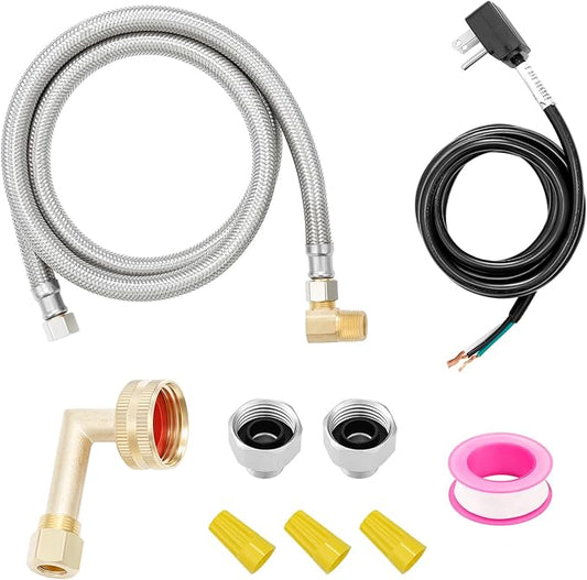 Solimeta Universal Dishwasher Installation Kit with 4 ft Stainless Steel Hose and Power Cord