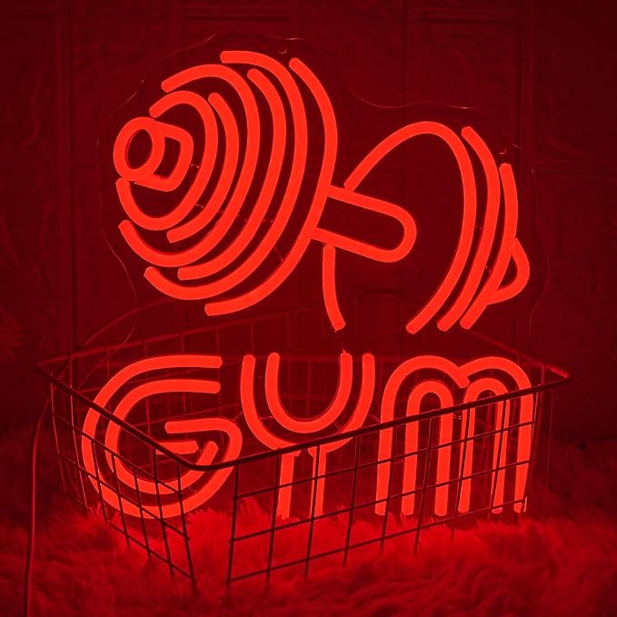 Dumbbell Neon Sign Barbell Gym Neon Signs Gym Letter Neon Light Gym Red Barbell Neon Light Sign for Sports Room, Decor Club,Party Bar,Fitness Club Decoration(Red)