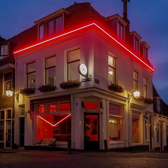 GZBtech Flexible LED Neon Rope Lights 50FT,AC 110-120V Waterproof Strip Light, 120 LEDs/M Cuttable Connectable Neon Lighting for Indoor Outdoor Home Decor/Commercial Building Use-Red 15M