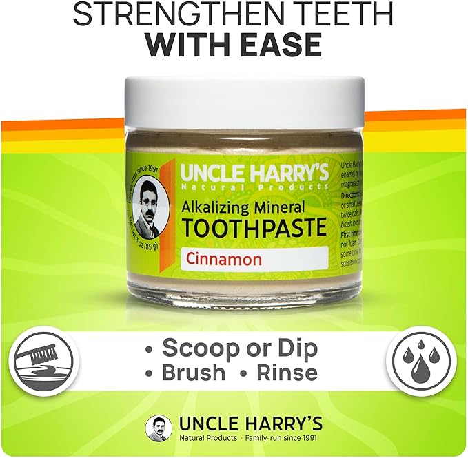 Uncle Harry's Pack of 2 Cinnamon Remineralizing Toothpaste | Natural Whitening Tooth Paste Freshens Breath & Promotes Enamel | Vegan Fluoride Free Toothpaste (2 Pack of 3oz Jars)