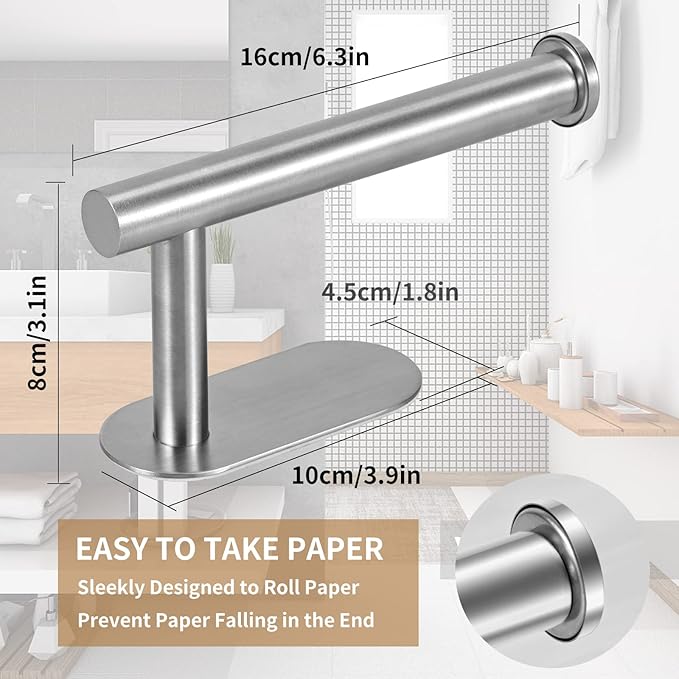 Toilet Paper Holder,Brushed Nickel,Wall Mount, Upgraded Adhesive Toilet Roll Holder,no Drilling,Bathroom/Rv/Washroom,SUS 304 Stainless Steel,Rustproof (Silver, 2 Pieces)