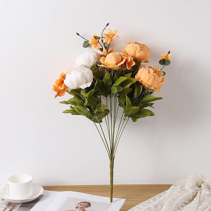 Duovlo Artificial Peony Silk Flowers Fake Flowers Vintage Wedding Home Decoration,Pack of 1 (New Orange)