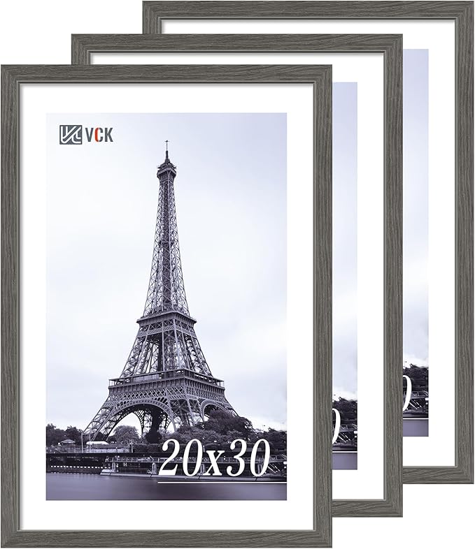 VCK 20x30 Frame 3 pack, Grey Solid Wood Poster Picture Frame, Exclusive Wood Grain, Wall Mounting Hanging