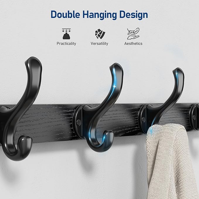 Tatub 20" Rustic Coat Rack Wall Mount with Shelf, Wall Hooks with Shelf, Heavy Duty Entryway Organizer Hangers for Hanging, Hat, Bag, Jacket for Bathroom, Living Room, Bedroom, Black