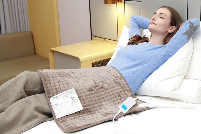 Ruqiji 17''x33'' XXXL King Size Heating Pad with Fast-Heating Technology&10 Temperature Settings, Flannel Electric Heating Pad/Pain Relief for Back/Neck/Shoulders/Menstrual Pain/Leg Cramp (Light Tan)