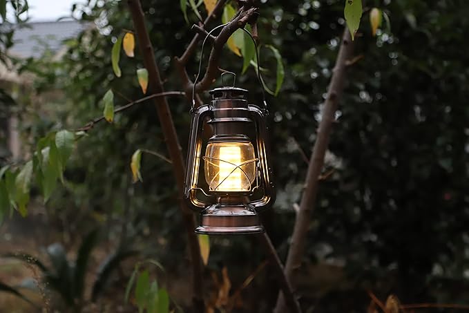 YAKii LED Vintage Lantern Metal Hanging Hurricane 12 LED Dimmer Switch Warm White Battery Operated Power Outage Indoor Camping Lighting Outdoor Brooklyn (Copper 2 Pack)